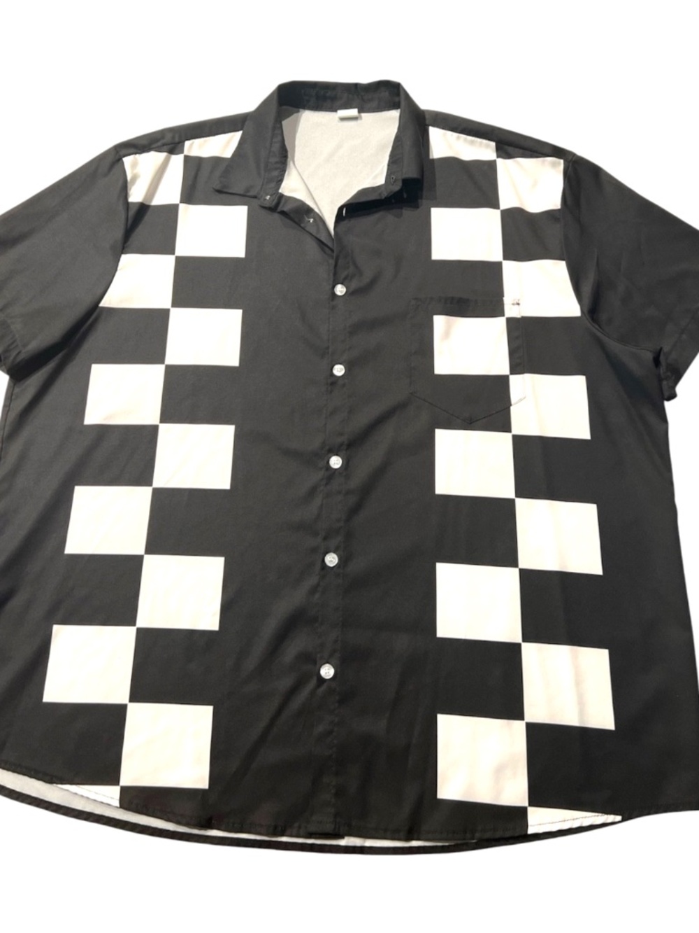 Men's Black & White Checkerboard Rockabilly Ska Button Up Bowling Shirt 3XL - Picture 3 of 5